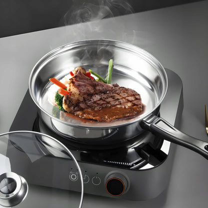 12 vnt. plieninių virtuvės puodų ir keptuvės komplektas su dangteliais