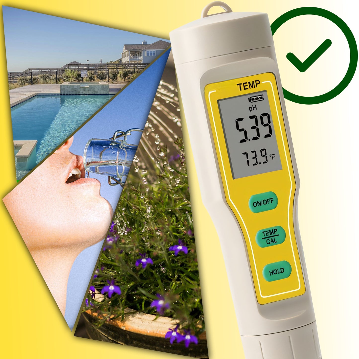 pH METRAS TESTERIS VANDENS RŪGŠTINGUMO MATUOKLIS ATC TERMOMETRAS + 3 BUFERIAI