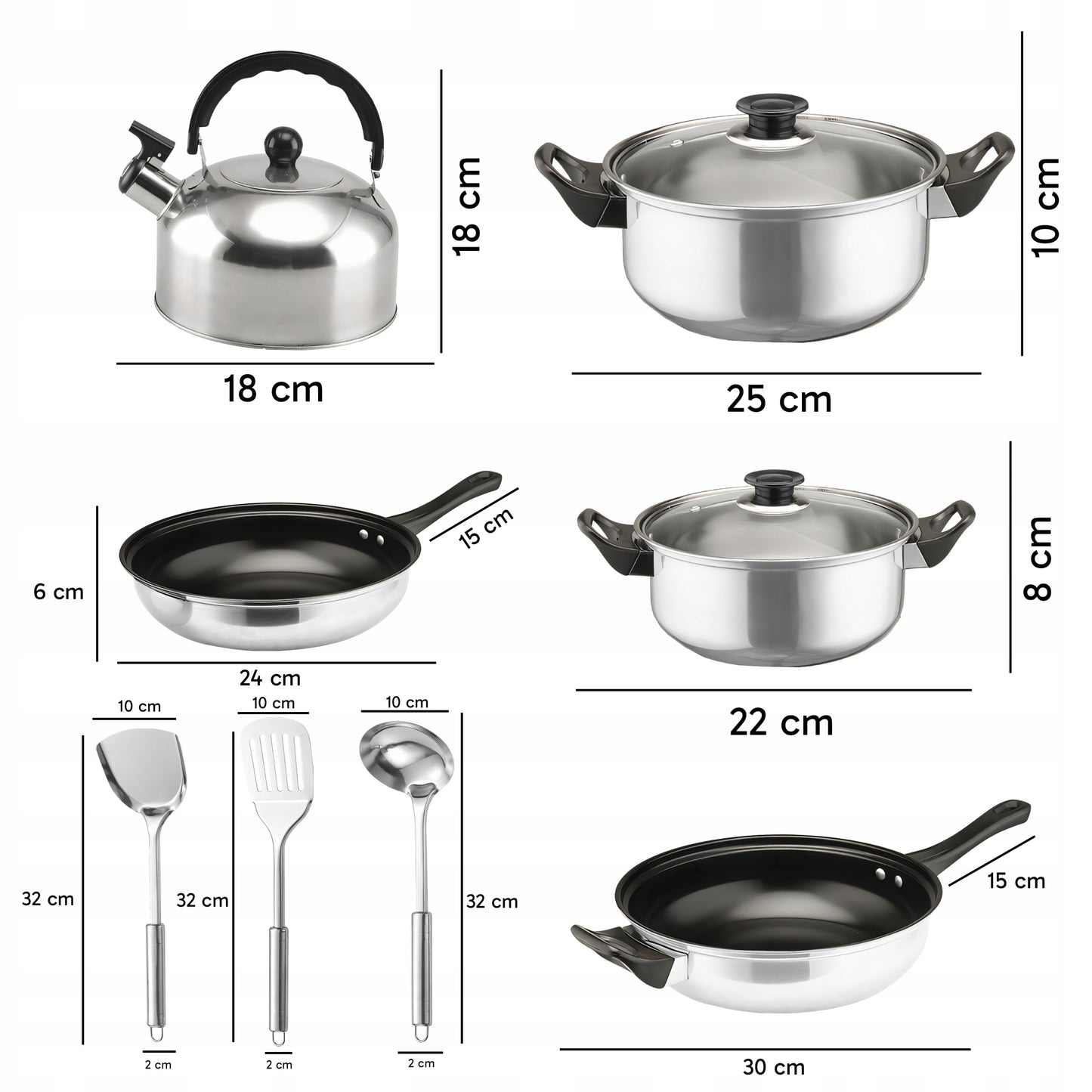 Puodų rinkinys, 11 vnt. Virtuvės reikmenys, indukcija, dujos, keptuvė, virdulys