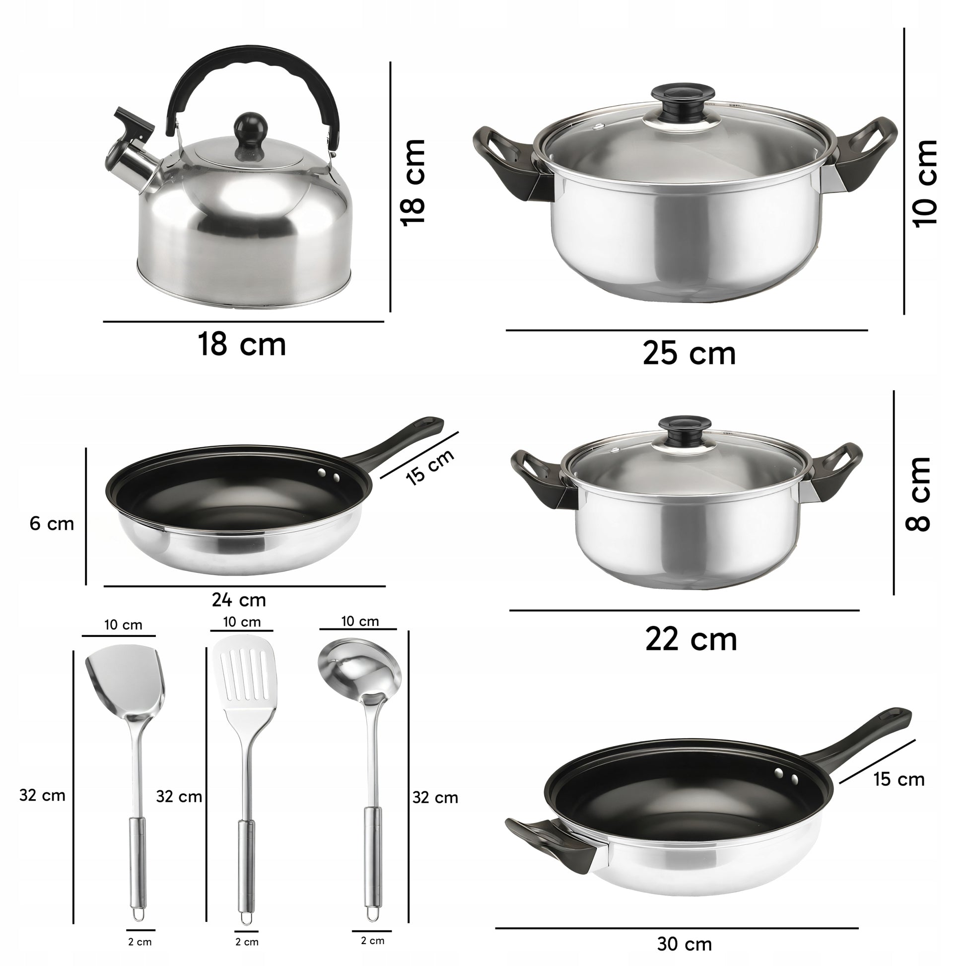 Puodų rinkinys, 11 vnt. Virtuvės reikmenys, indukcija, dujos, keptuvė, virdulys