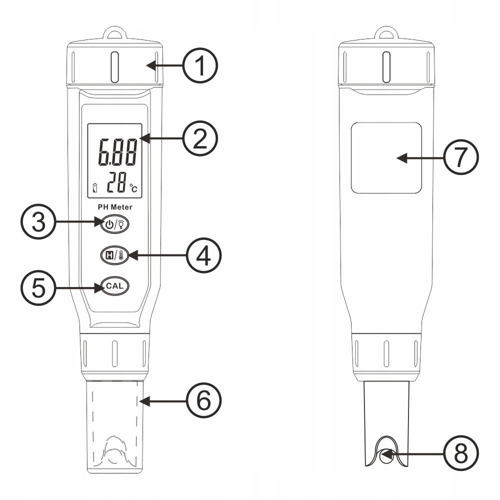 pH matuoklis vandens baseinui su termometru 2in1, automatinis kalibravimas, ATC