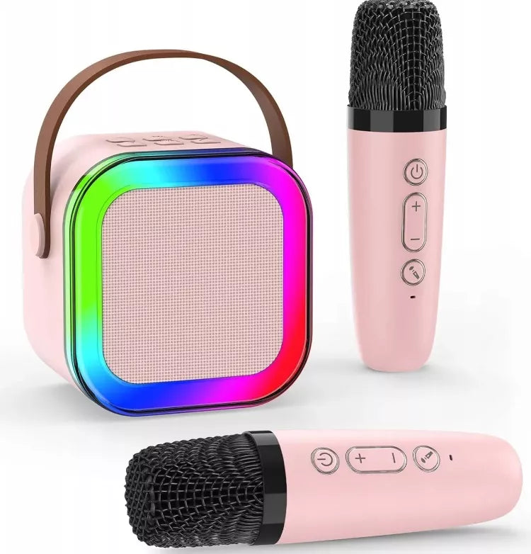 Belaidis nešiojamas karaoke rinkinys, 2x mikrofonas + Bluetooth RGB garsiakalbis