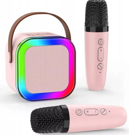 Belaidis nešiojamas karaoke rinkinys, 2x mikrofonas + Bluetooth RGB garsiakalbis