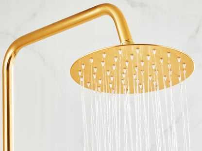 Auksinis Dušo Komplektas, Stulpas, Maišytuvas, Lietaus Galvutė, Dušelis 1,5m, Loft, CE