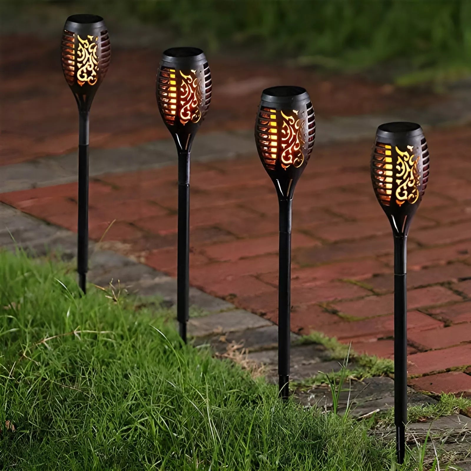 8 szt. Solarna lampa ogrodowa LED w kształcie pochodni z efektem płomienia, zestaw lampek do ogrodu