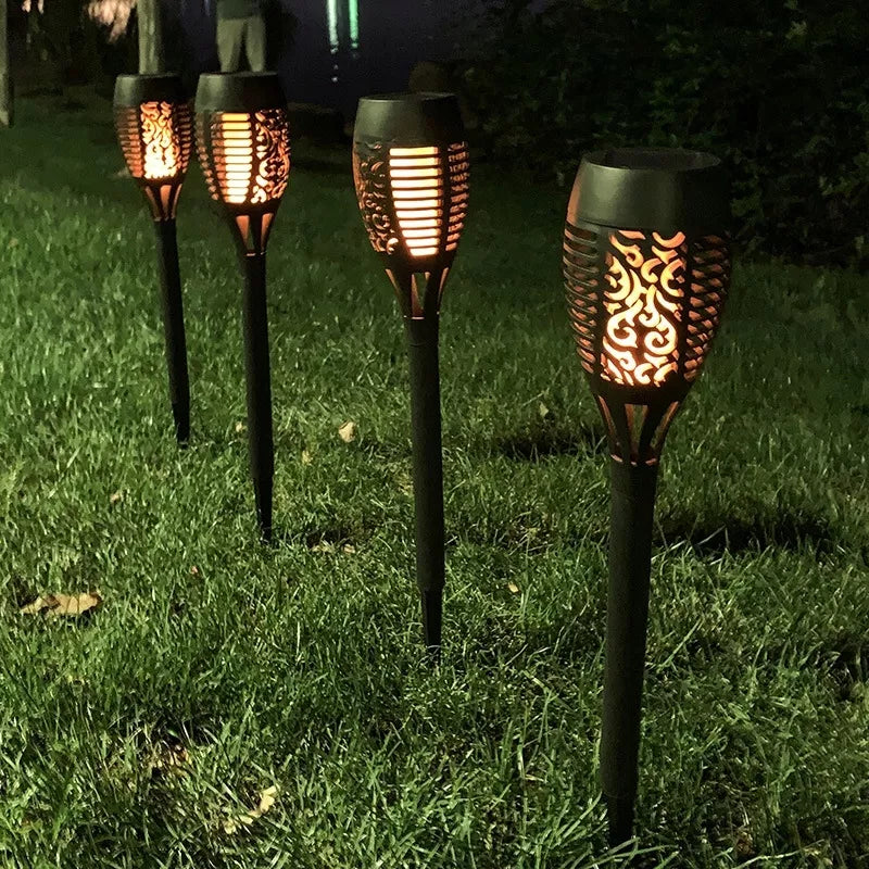 8 szt. Solarna lampa ogrodowa LED w kształcie pochodni z efektem płomienia, zestaw lampek do ogrodu