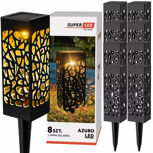 8 szt. Solarna lampa LED do wbijania w ziemię, ogrodowa latarnia ażurowa, barwa CIEPŁA