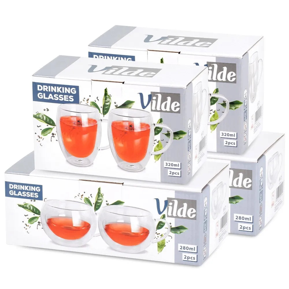 8x termo stiklinės su dvigubomis sienelėmis kavai ir arbatai 280+320 ml