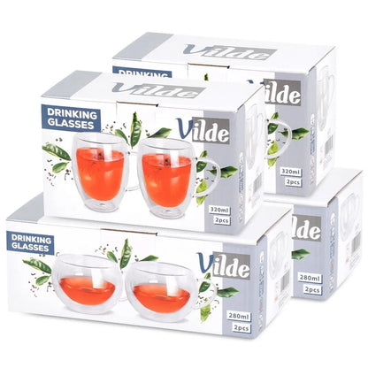 8x termo stiklinės su dvigubomis sienelėmis kavai ir arbatai 280+320 ml