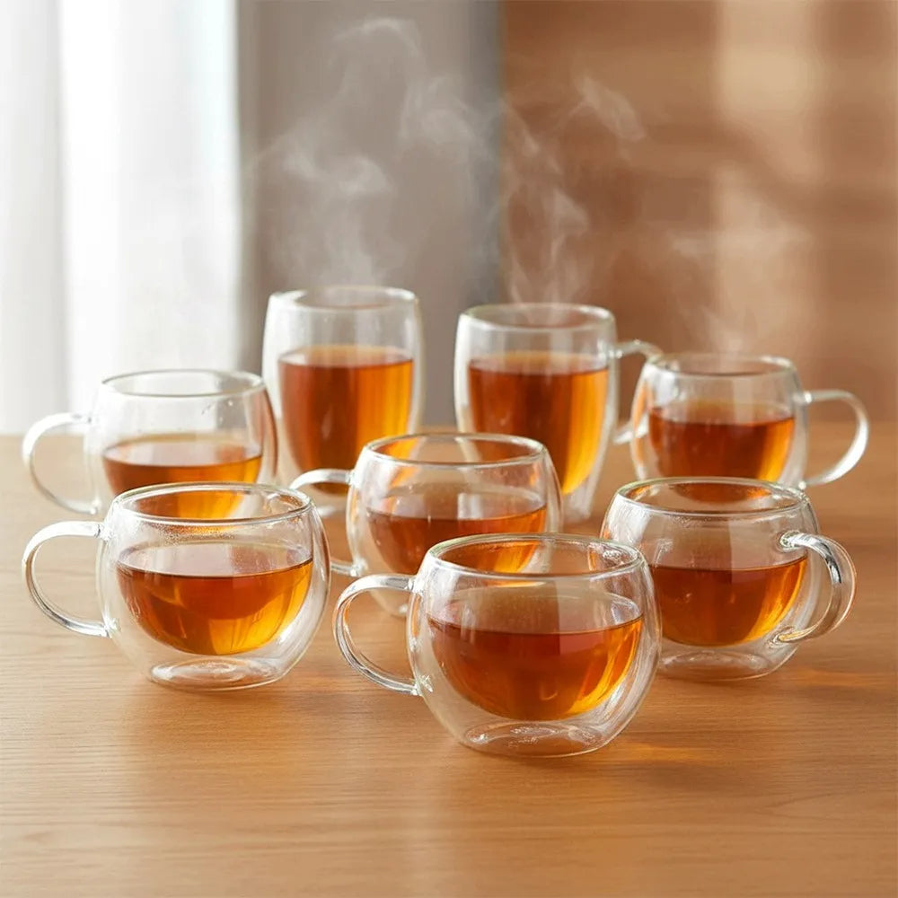 8x termo stiklinės su dvigubomis sienelėmis kavai ir arbatai 280+320 ml