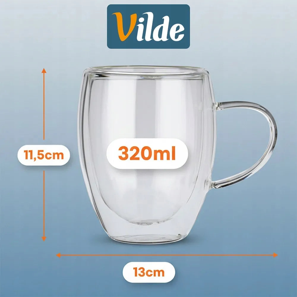 8x termo stiklinės su dvigubomis sienelėmis kavai ir arbatai 280+320 ml