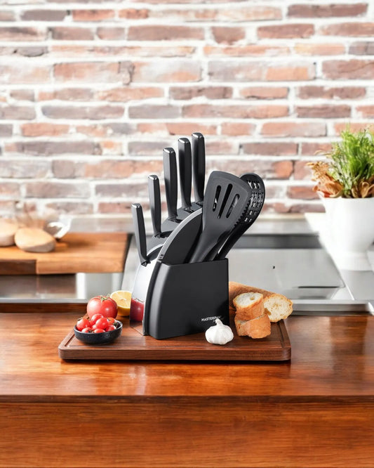 9 dalių peilių ir virtuvės įrankių rinkinys su stovu MASTERPAN