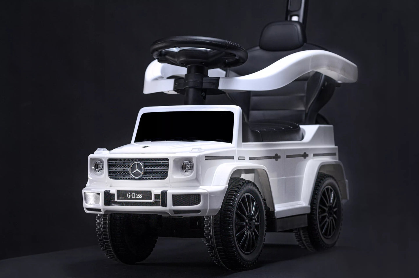 Vaikiškas automobilis stumiamas, automobiliukas MERCEDES su guminiais ratais, odine sėdyne, kaip vaikštynė - puiki dovana