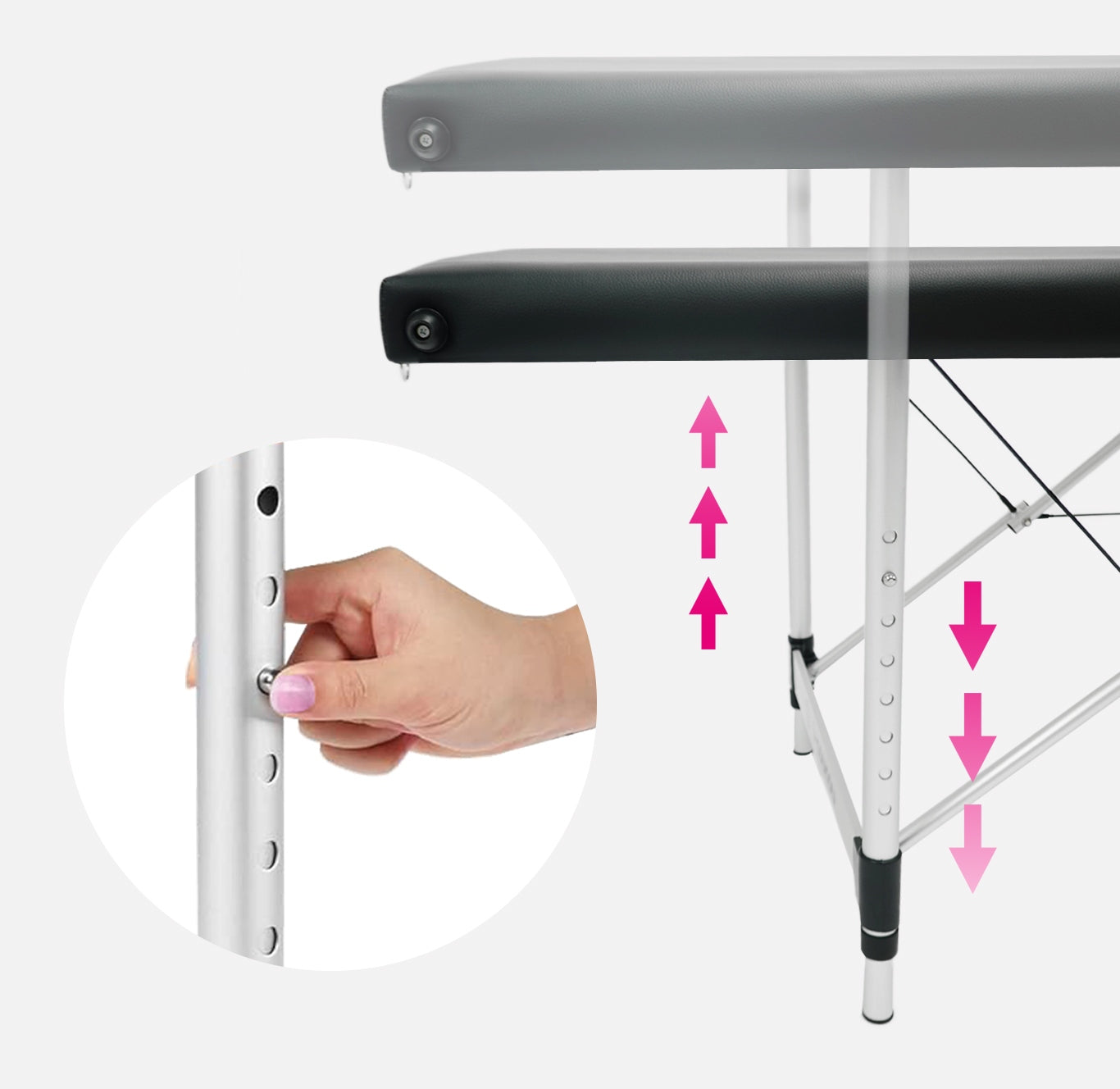 Grožio procedūrų sulankstoma nešiojama mobilioji aliumininė masažo kušetė