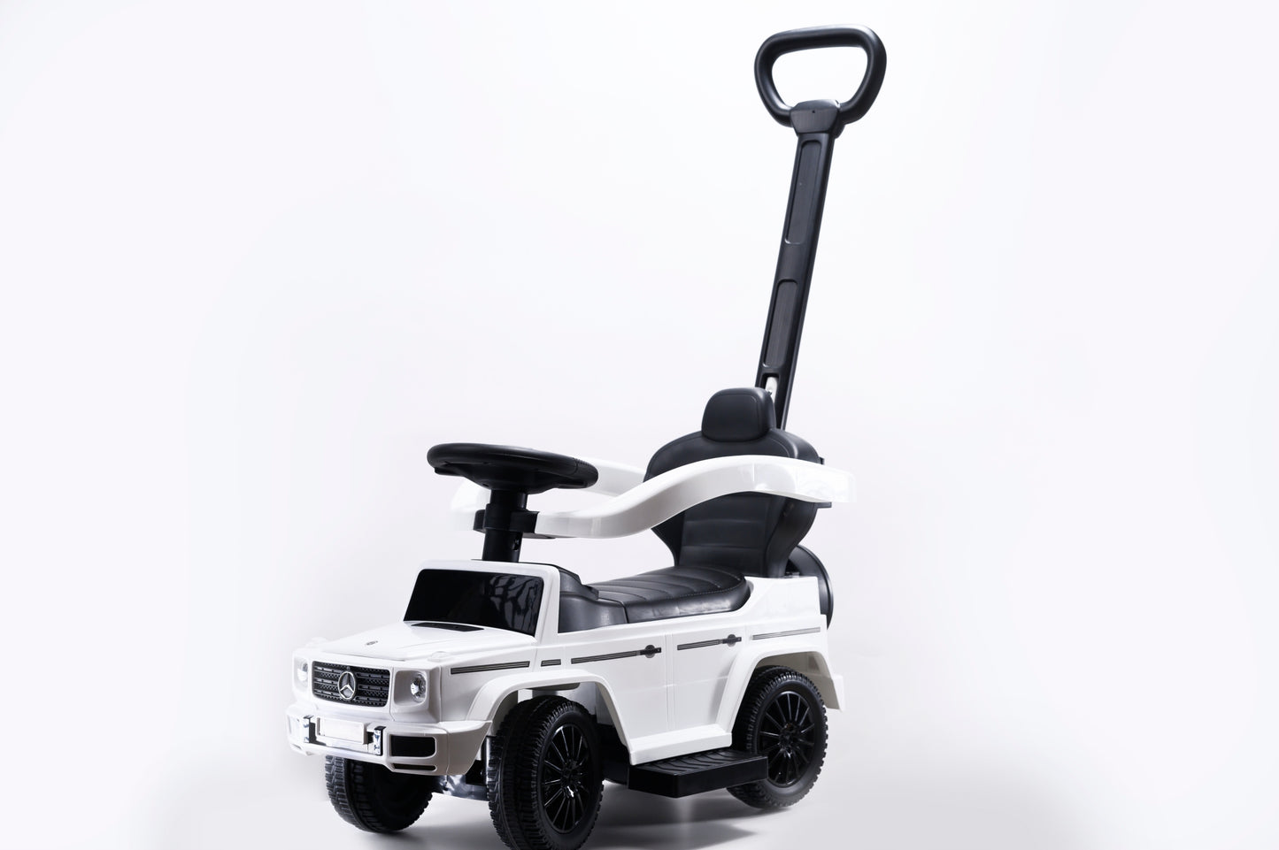 Vaikiškas automobilis stumiamas, automobiliukas MERCEDES su guminiais ratais, odine sėdyne, kaip vaikštynė - puiki dovana
