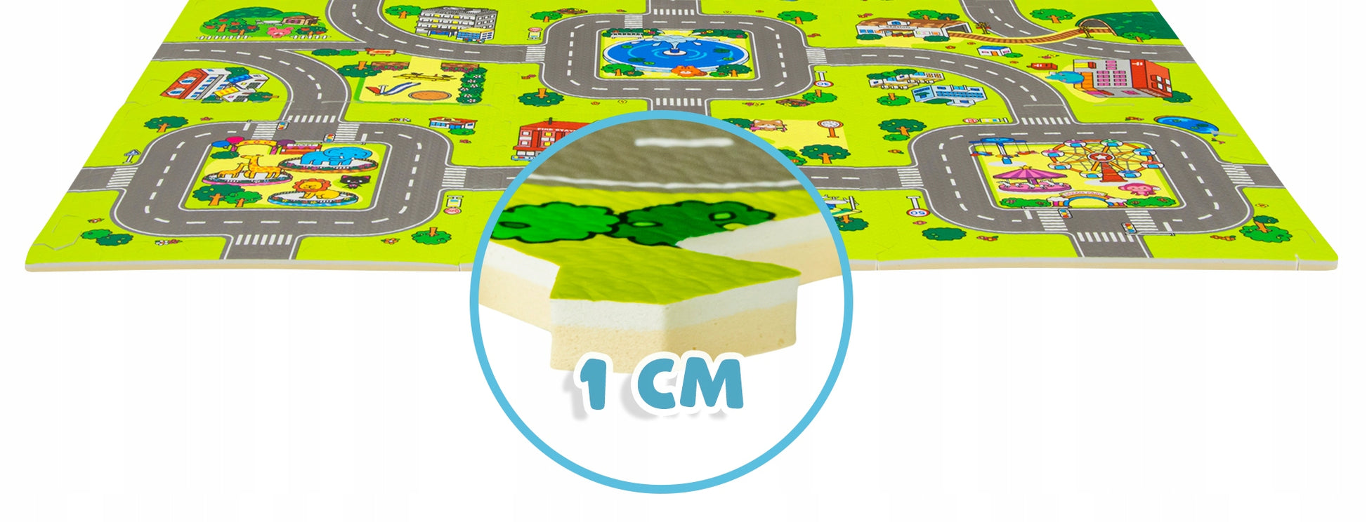 Dėlionės putplasčio edukacinis kilimėlis: miestas, gatvės, keliai