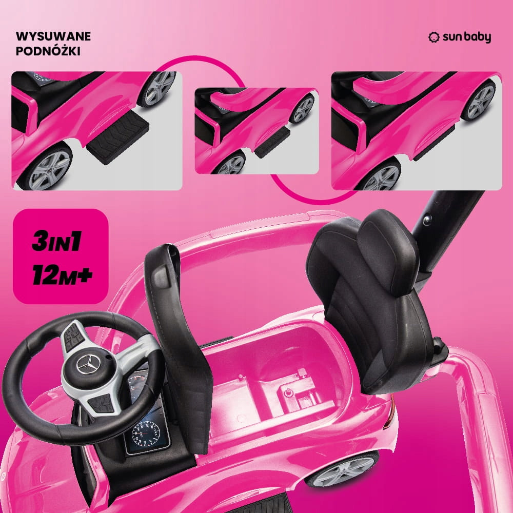 Vaikiškas stumdukas-važiuoklis mergaitei Mercedes C-Class, su atrama kojoms