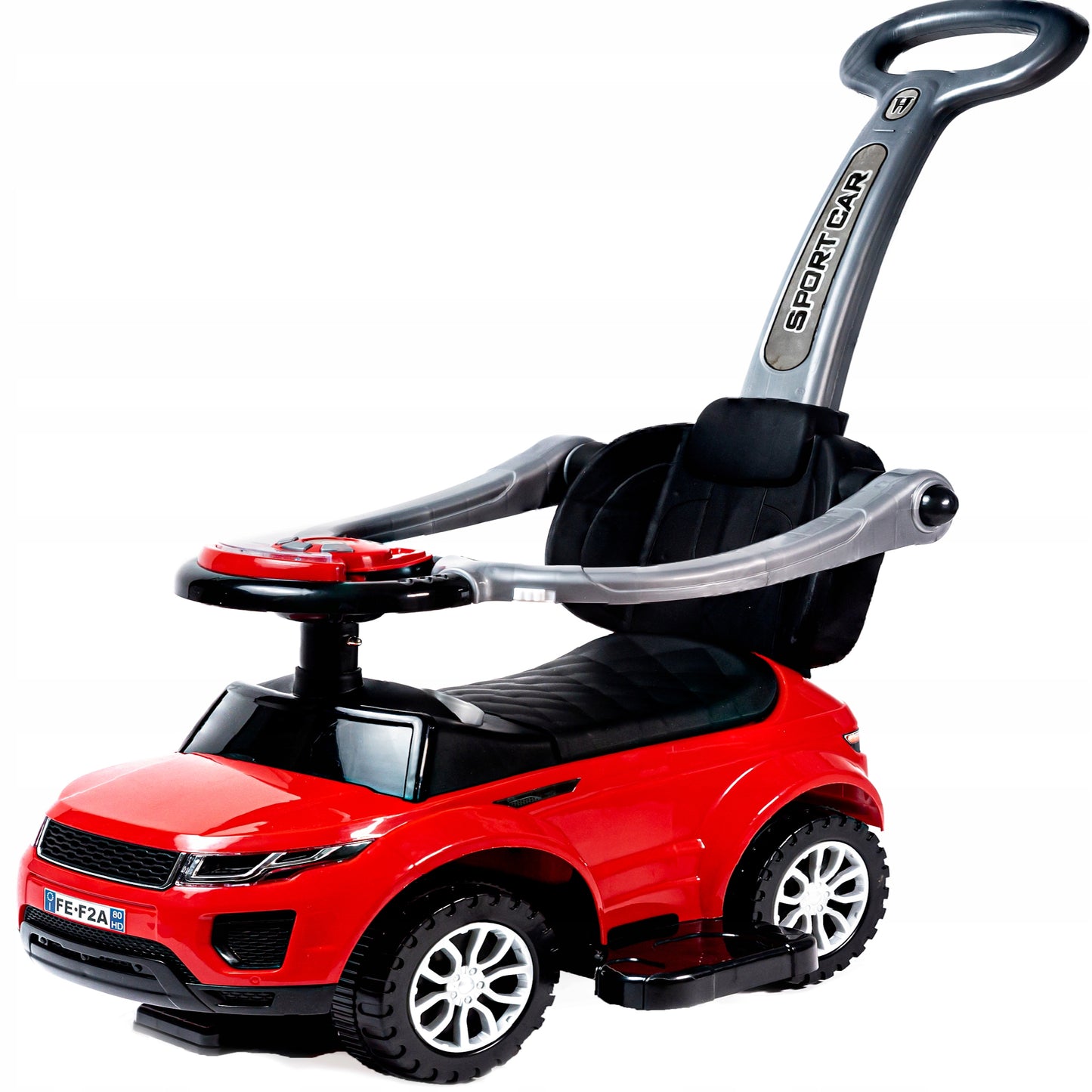 Važinėjimo, stumiamas, vaikštynės tipo automobilis 3in1, didelis, su minkšta odine sėdyne