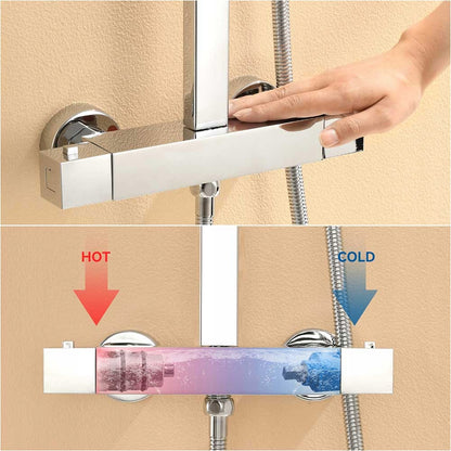 Dušo komplektas su termostatu iš nerūdijančio plieno, reguliuojamas aukštis 96,5–130 cm