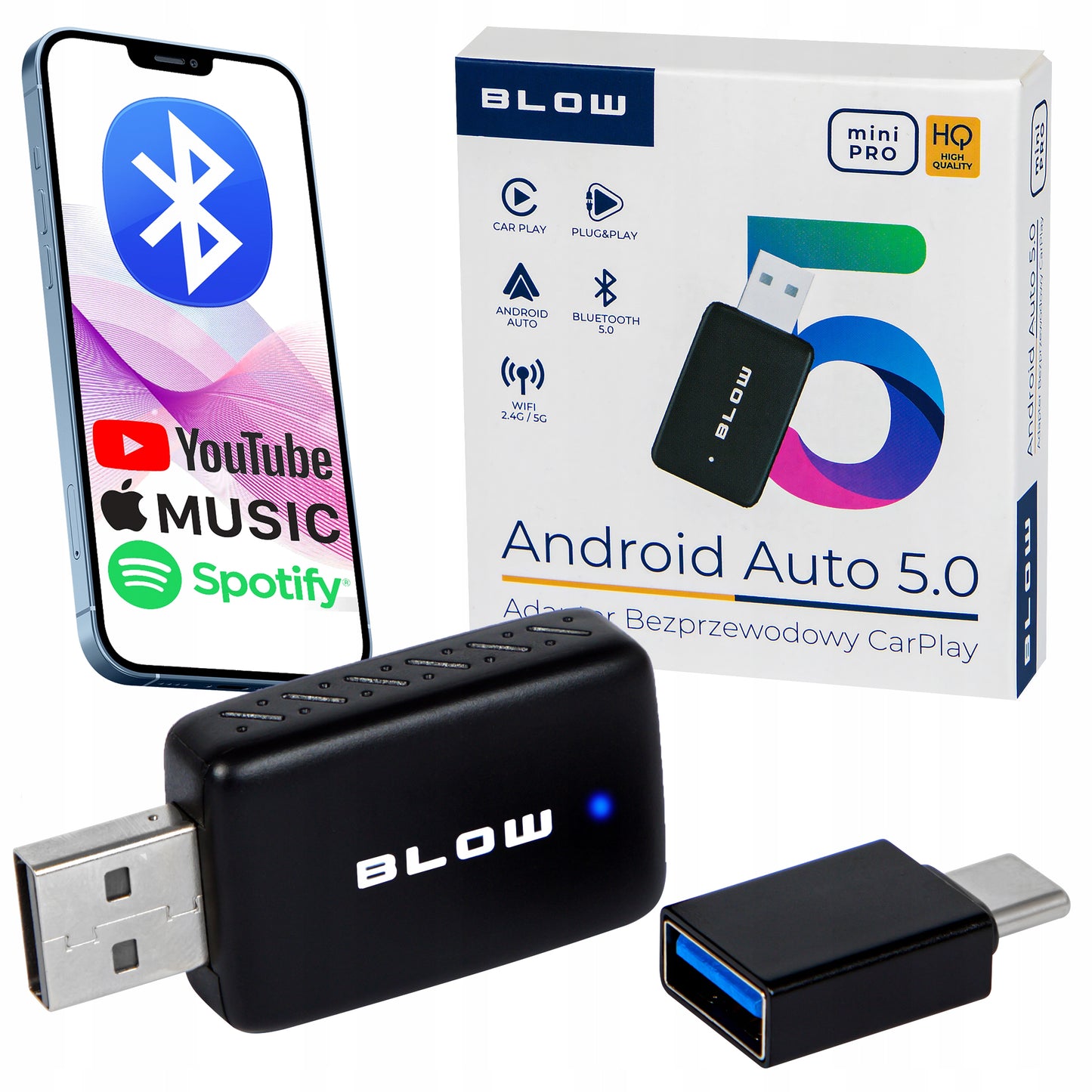 Belaidis WiFi Bluetooth CarPlay Android Auto Modulis Adapteris Mini Pro
