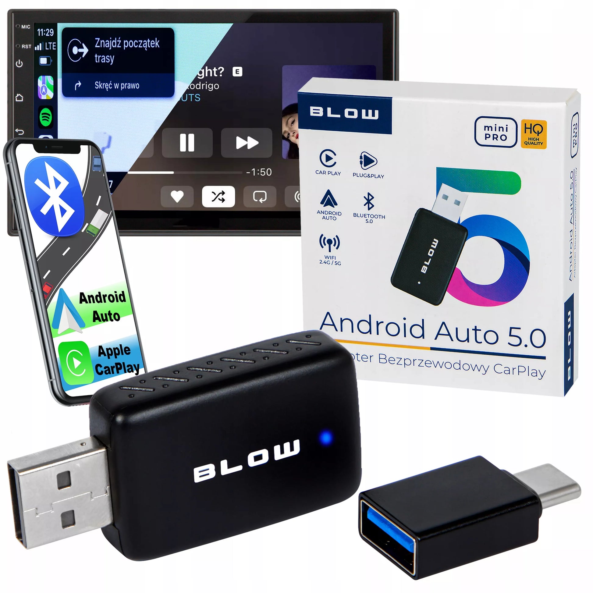 Belaidis WiFi Bluetooth CarPlay Android Auto Modulis Adapteris Mini Pro