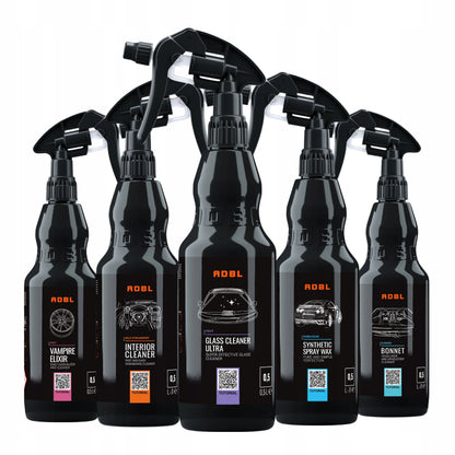 ADBL automobilių priežiūros rinkinys: langams, salonui, ratlankiams ir kėbului 5x 500ml