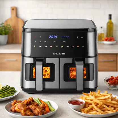 DVIGUBASIS "AIR FRYER" FRYTINĖ BE-ALIEJINĖ KEPIMO KROSNELĖ XXL 9L 2 kaitinimo elementai GALINGA 2600W