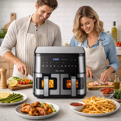 DVIGUBASIS "AIR FRYER" FRYTINĖ BE-ALIEJINĖ KEPIMO KROSNELĖ XXL 9L 2 kaitinimo elementai GALINGA 2600W