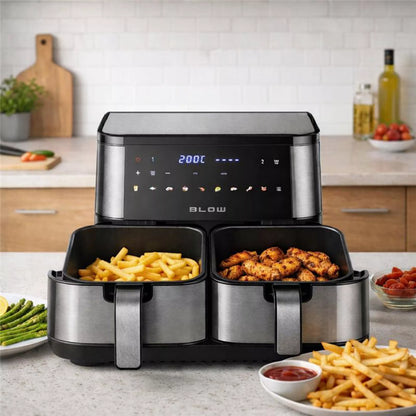 DVIGUBASIS "AIR FRYER" FRYTINĖ BE-ALIEJINĖ KEPIMO KROSNELĖ XXL 9L 2 kaitinimo elementai GALINGA 2600W