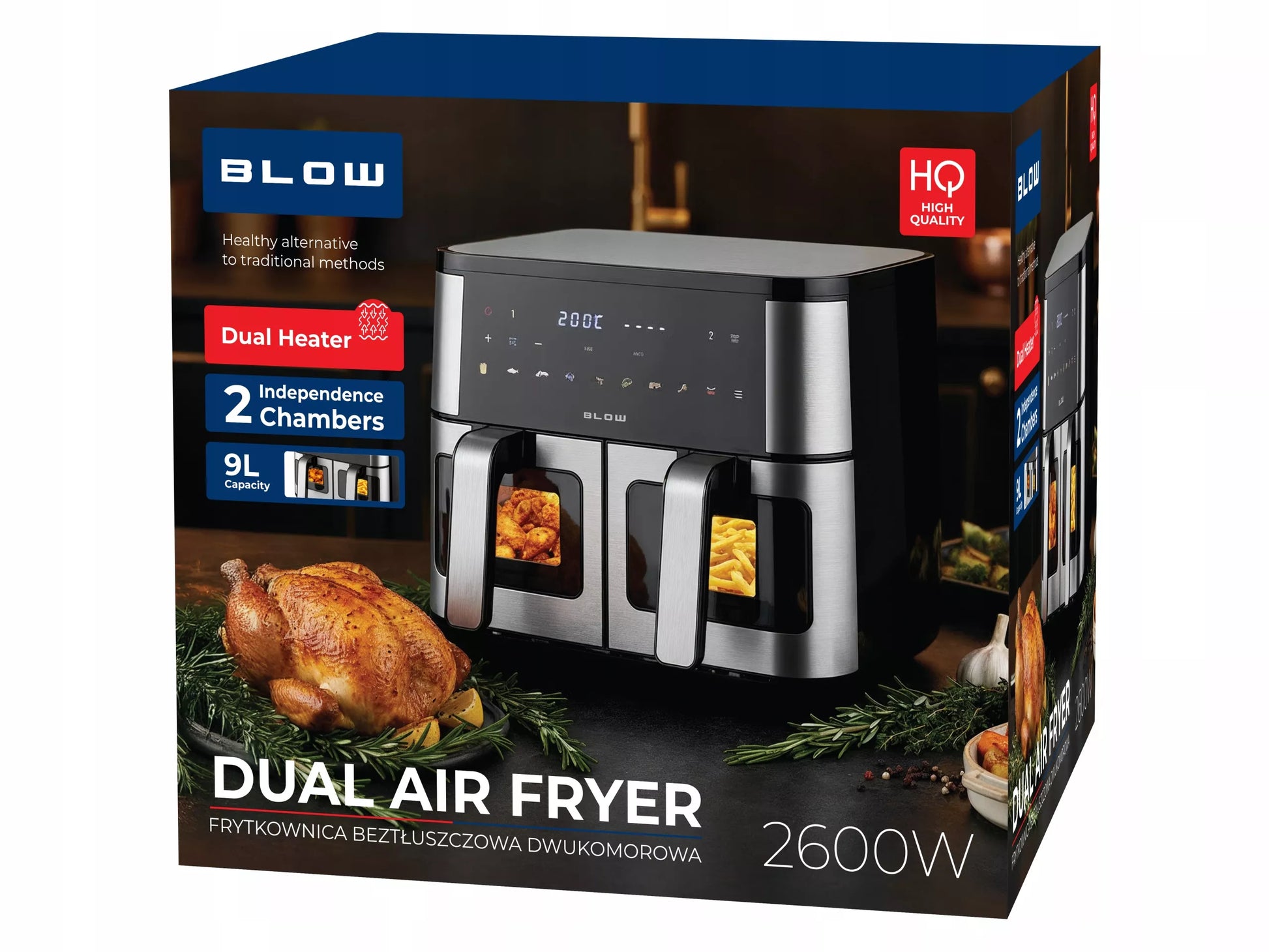 DVIGUBASIS "AIR FRYER" FRYTINĖ BE-ALIEJINĖ KEPIMO KROSNELĖ XXL 9L 2 kaitinimo elementai GALINGA 2600W
