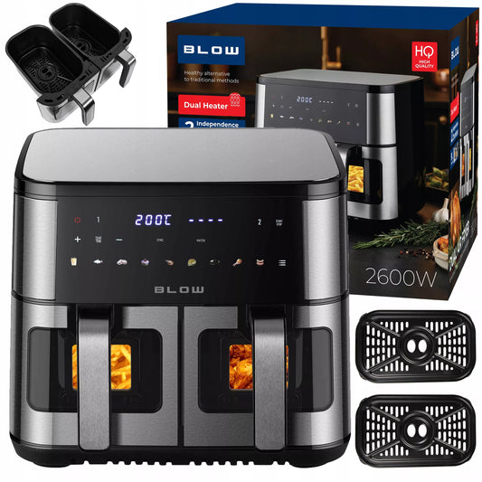 DVIGUBASIS "AIR FRYER" FRYTINĖ BE-ALIEJINĖ KEPIMO KROSNELĖ XXL 9L 2 kaitinimo elementai GALINGA 2600W