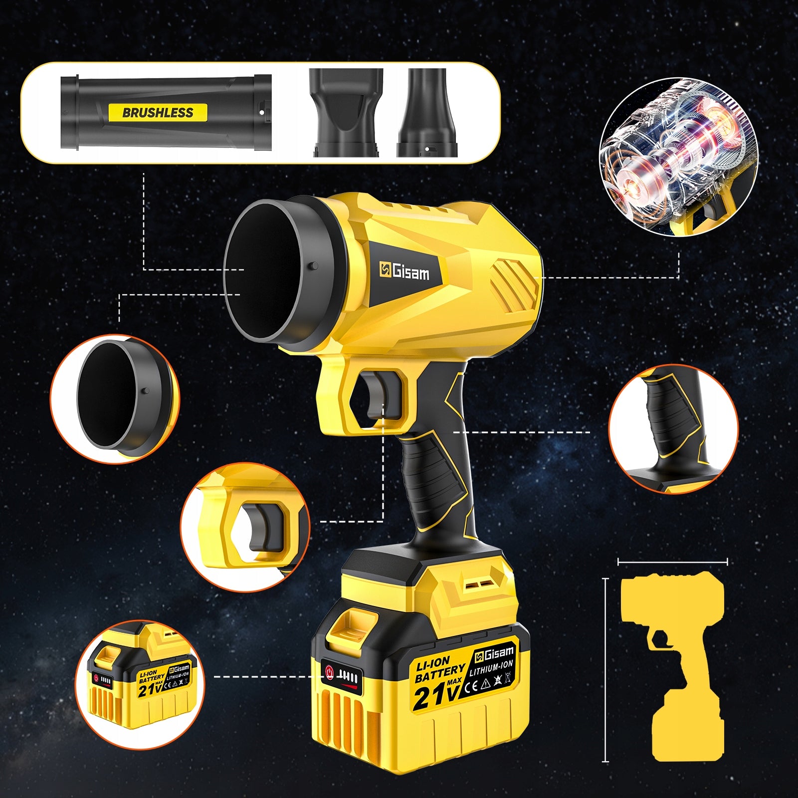 AKUMULIATORINIS SODININKYSTĖS PŪSTUVAS LAPAMS/SNIEGUI/DULKĖMS, 3 ANTGALIAI