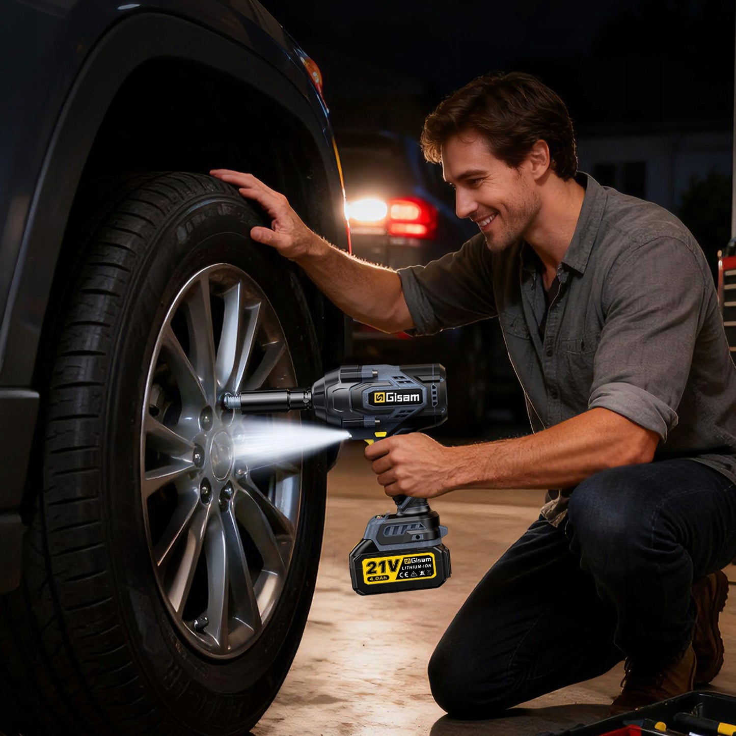 AKUMULIATORINIS SMŪGINIS SUKTUVAS 1800Nm BE ŠEPETĖLIŲ RATAMS + 1x AKUMULIATORIUS