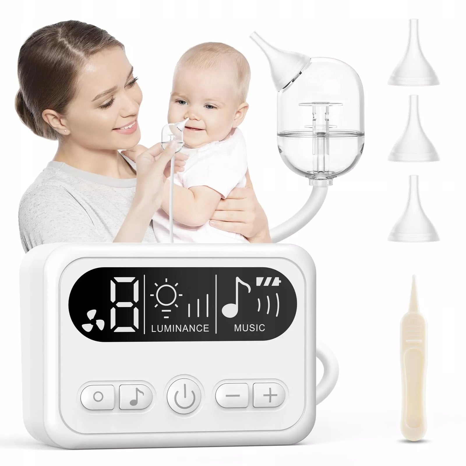 ELEKTRONINIS NOSIES ASPIRATORIUS KŪDIKIAMS TYLUS LCD 9 REŽIMAI 3 ANTGALIAI