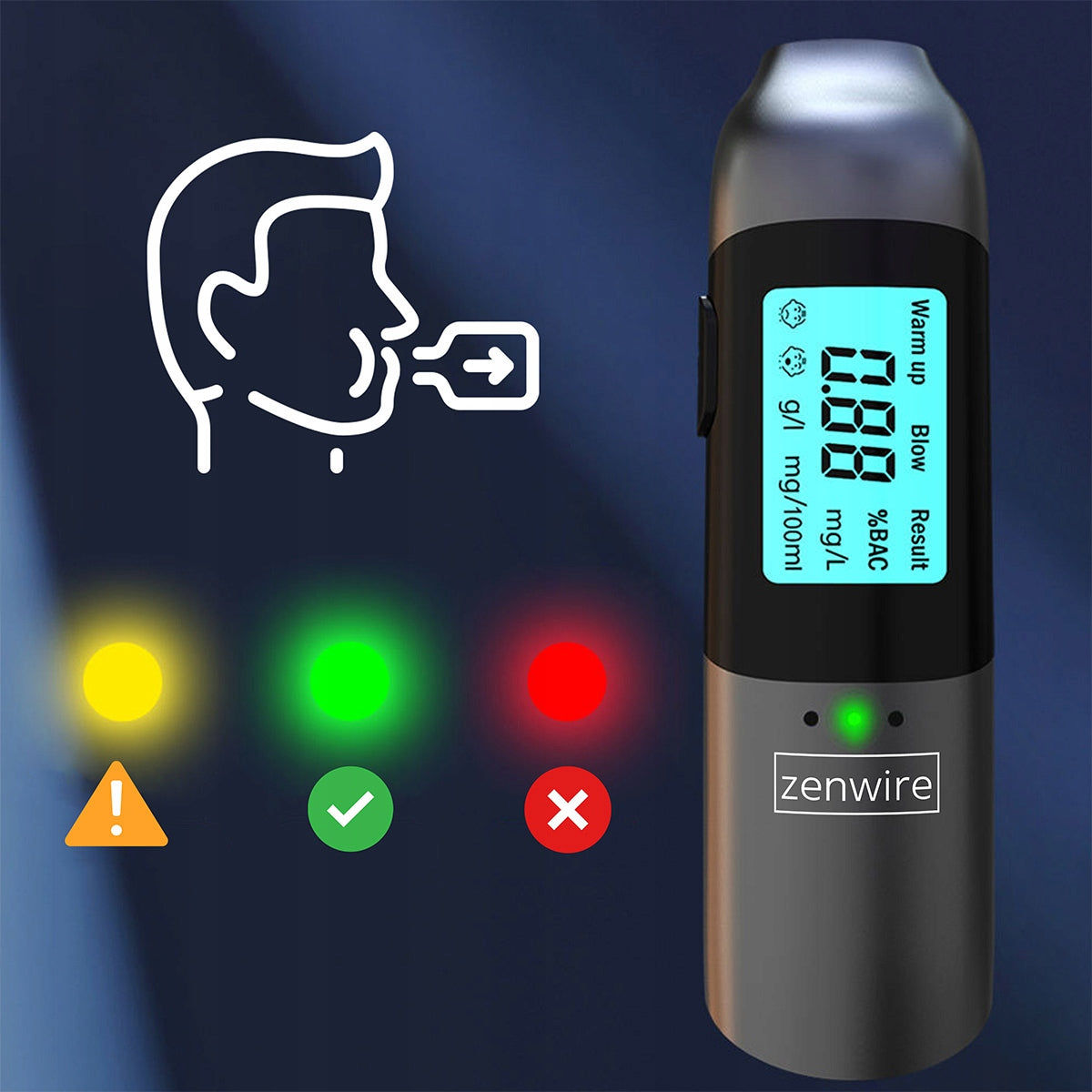 Profesionalus belaidis policijos alkotesteris, USB-C akumuliatorius