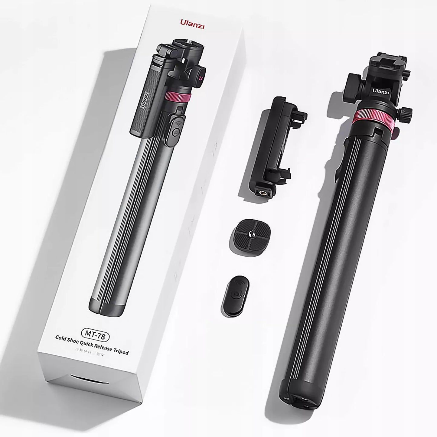 Aliumininis ULANZI MT-78 trikojis išmaniesiems telefonams ir sisteminiams fotoaparatams + nuotolinio valdymo pultelis BT