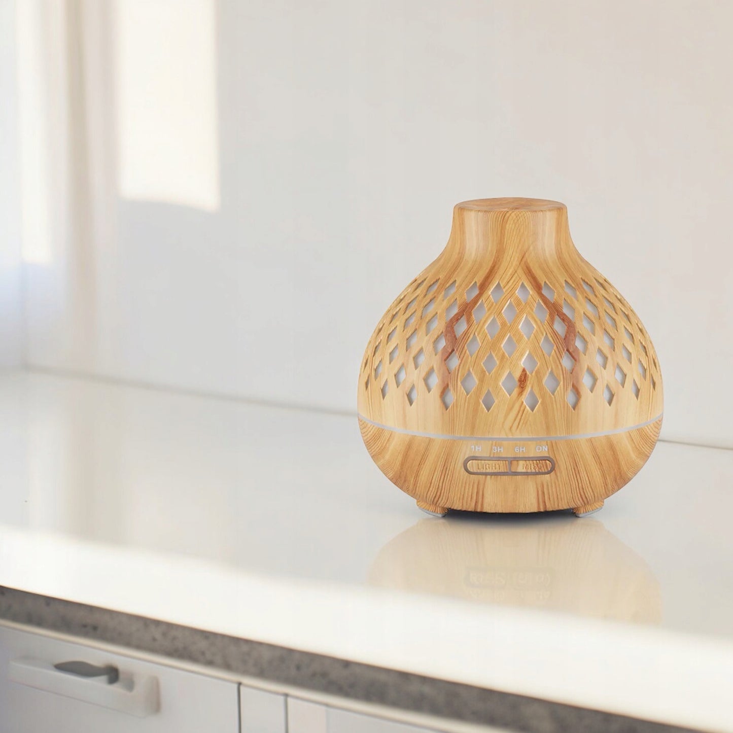 Aromatinis difuzorius ir oro drėkintuvas, šviesaus medžio imitacija, 400 ml + laikmatis