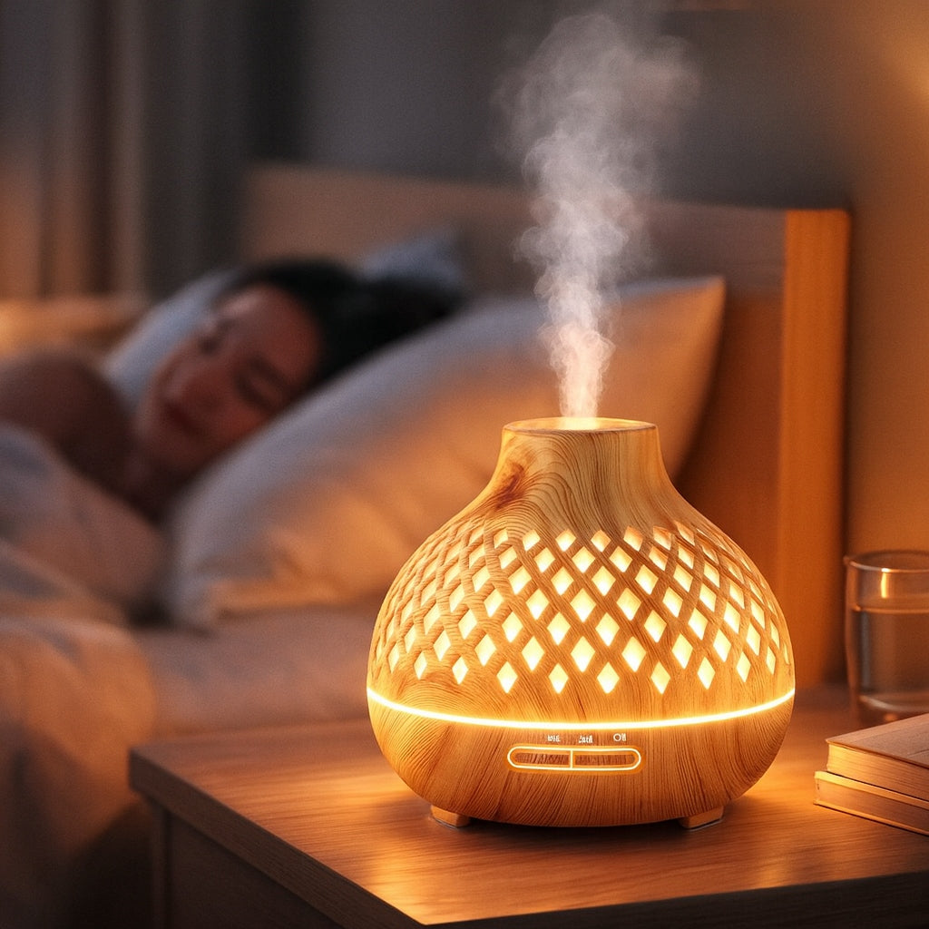 Aromatinis difuzorius ir oro drėkintuvas, šviesaus medžio imitacija, 400 ml + laikmatis