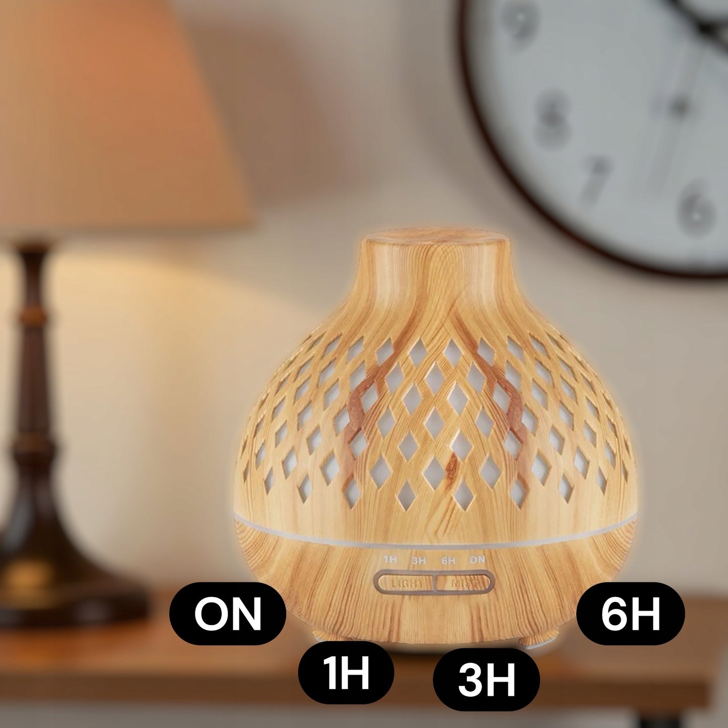 Aromatinis difuzorius ir oro drėkintuvas, šviesaus medžio imitacija, 400 ml + laikmatis