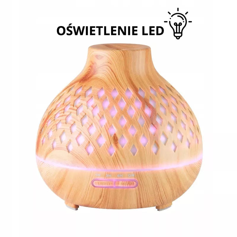 Aromatinis difuzorius ir oro drėkintuvas, šviesaus medžio imitacija, 400 ml + laikmatis