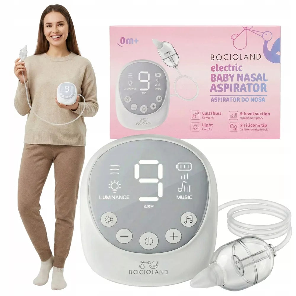 Elektryczny aspirator do nosa dla niemowląt Bocioland, cichy, z melodyjkami, 0+