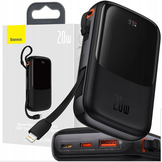 BASEUS POWER BANK 10000 mAh 20W SUJUNGAS KABELIS LIGHTNING GALINGAS POWERBANKIS