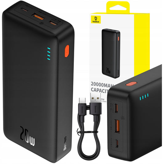 BASEUS POWER BANK 20000MAH 20W SU GREITUOJU ĮKROVIMU USB-C USB-A SU KABELIU