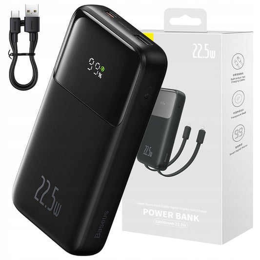 BASEUS Power bank su USB-C ir "Lightning" laidu, greitas įkrovimas 22.5W, 10000mAh