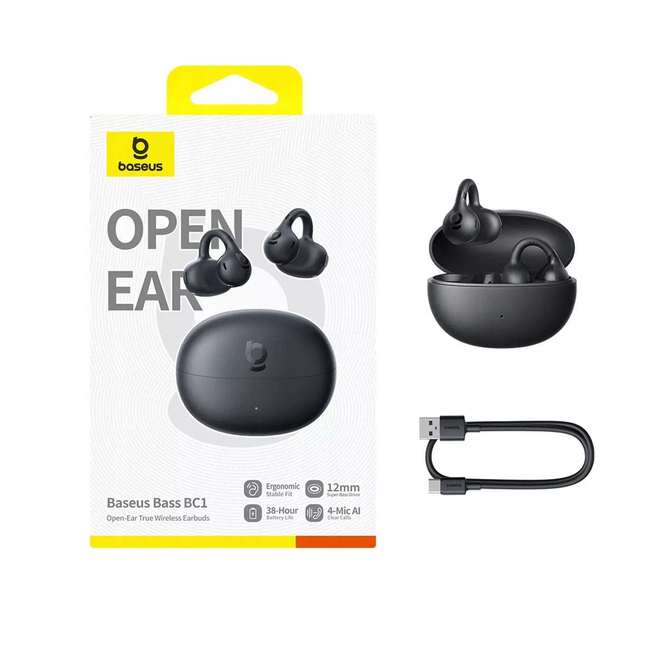 BASEUS Bluetooth belaidės ausinės Open-Ear Bass BC1 su segtuku