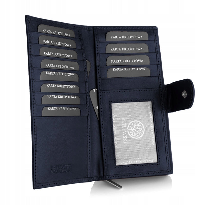 Didelė moteriška odinė piniginė su užsegimu, daug skyrelių, kortelių apsauga BETLEWSKI