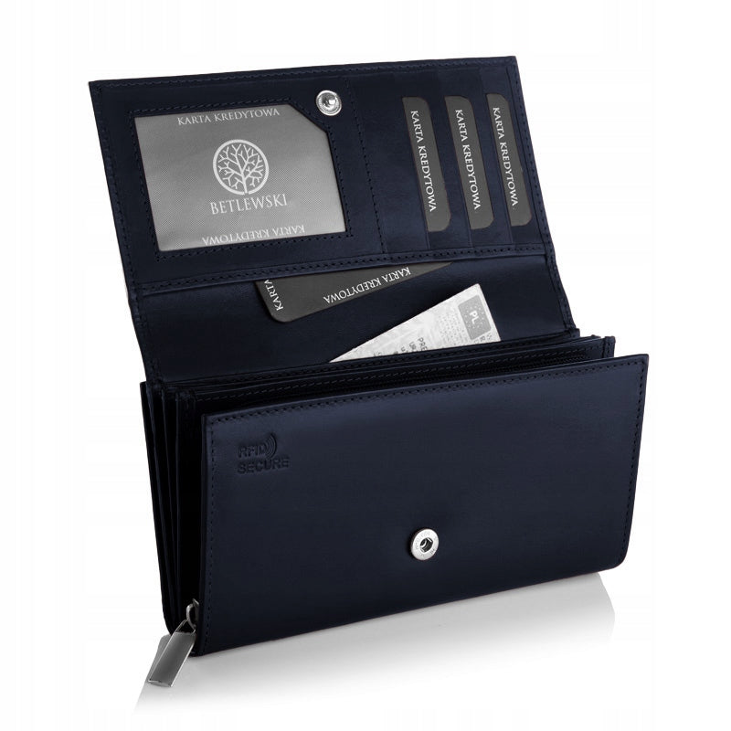 Didelė moteriška odinė piniginė su užsegimu, daug skyrelių, kortelių apsauga BETLEWSKI