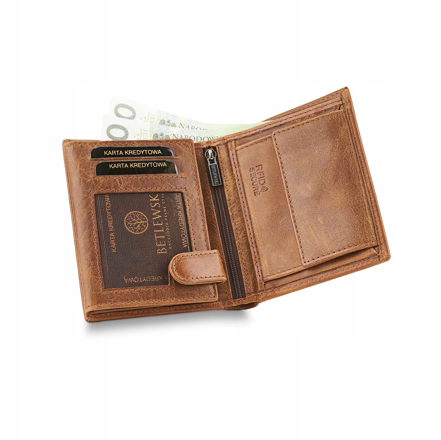 BETLEWSKI Vyriška "vintage" odinė piniginė, vertikali, elegantiška