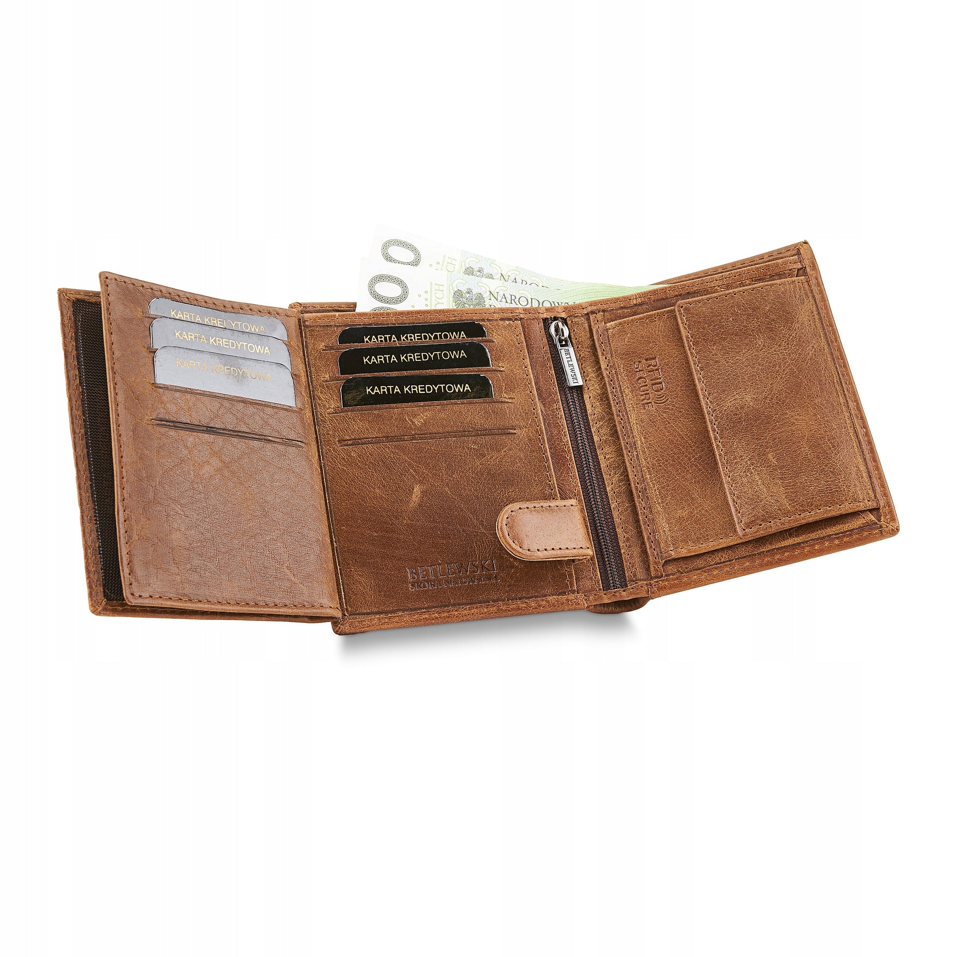 BETLEWSKI Vyriška "vintage" odinė piniginė, vertikali, elegantiška