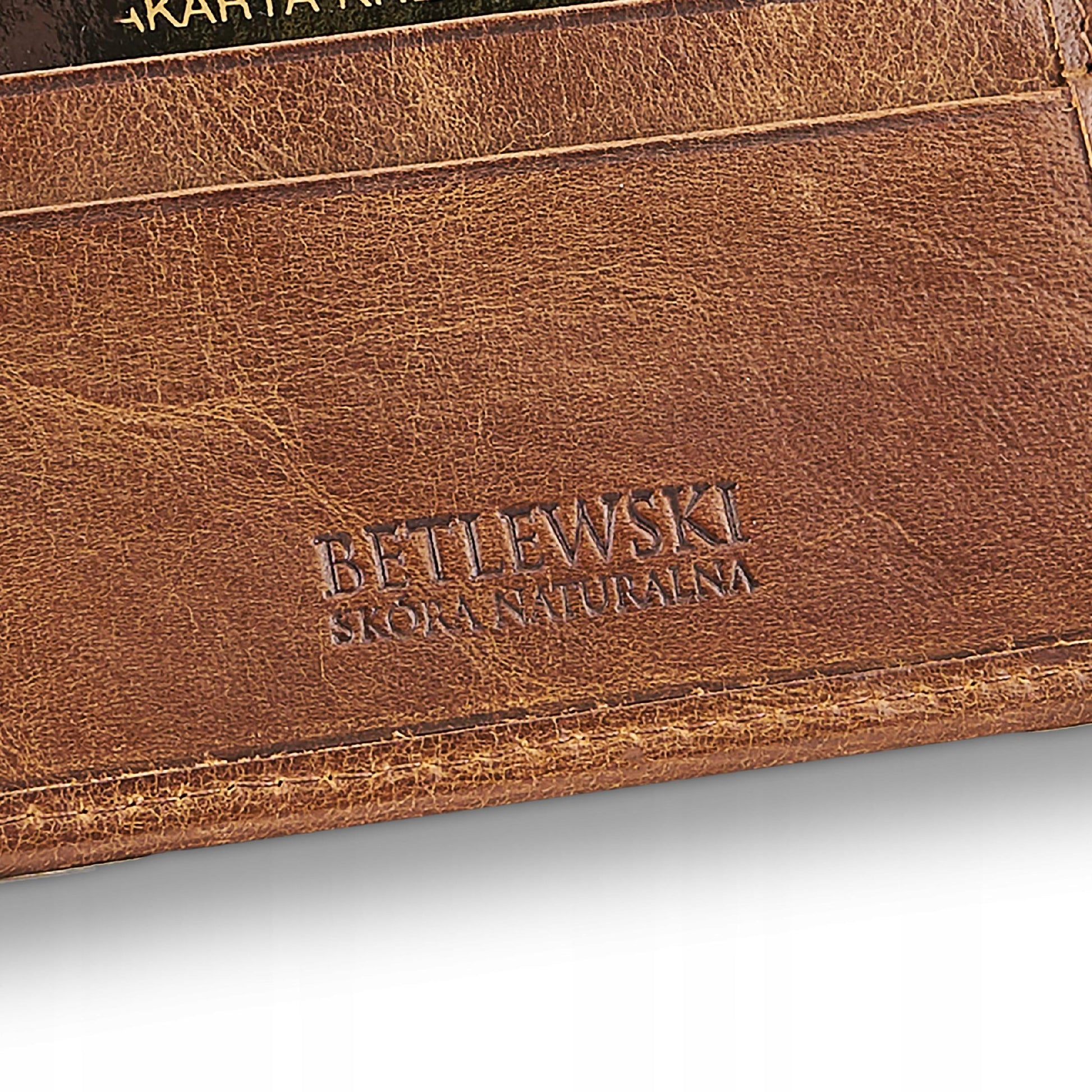 BETLEWSKI Vyriška "vintage" odinė piniginė, vertikali, elegantiška